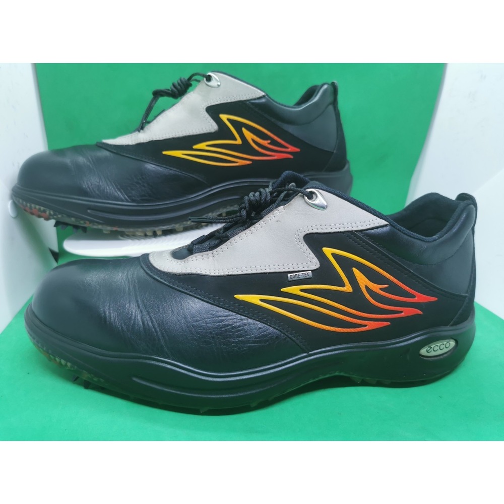 Vintage ECCO Gore-Tex Golf Waterproof Shoes Mens 11-11.5/45 Black Leather Spikes